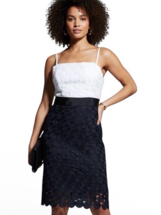 Milly Dresses & Skirts - Milly Colorblock Scalloped Lace Cocktail Dress Size 6 Navy White Wedding Guest